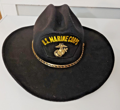 Black Felt Western Style Cowboy Hat With U.S. Marine Corps