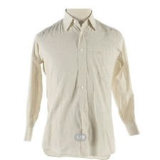 Burberry London Mens Striped Button Down Shirt Cream Tan Embroidered Logo Medium