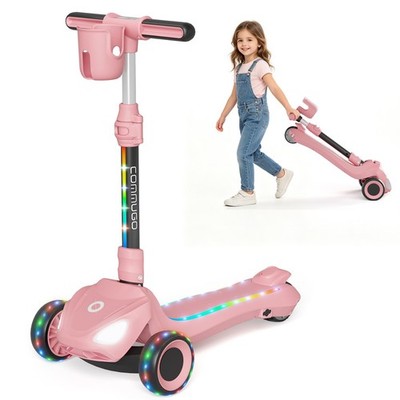 Commugo Electric Scooter Kids  Light-Up 3 Wheels Lean-to-Steer 5 mph 3-12 Years