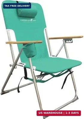 CARIBBEAN JOE Folding Beach Chair, 4 Position Portable Backpack Foldable Camping