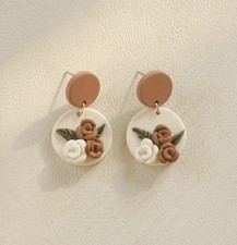 Floral Polymer Clay Earrings – Vintage Style Rose Design Lightweight Jewellery