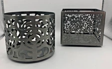 Bath & Body Works Candle Holder Set of 2 Round Square Metal Decor