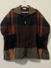 Nine West Sweater Women One Size Shawl Wrap Poncho Ruana Cape Full Zip Fall 7469