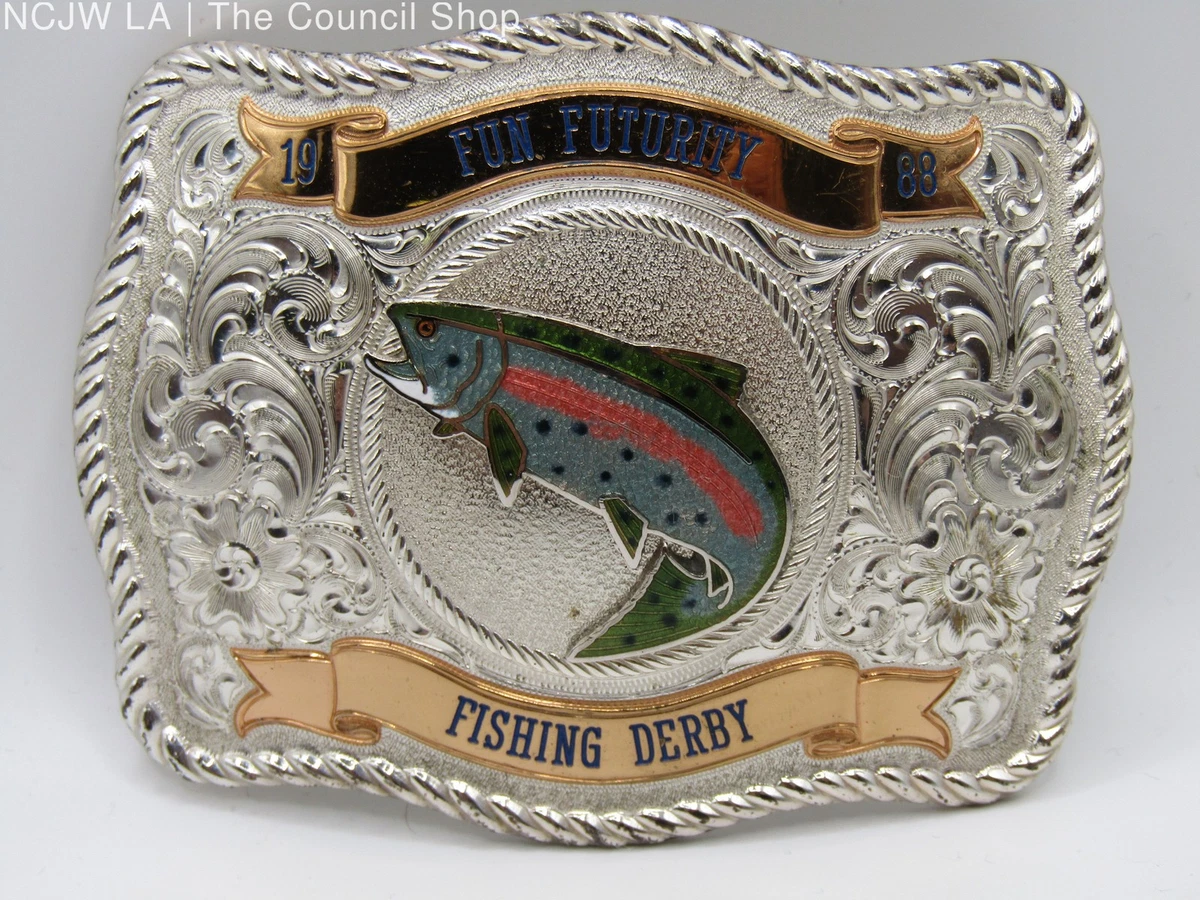 Vintage Betancourt Brass Fish Belt Buckle Made in Mexico Black & Red Cabochons Mason Bridge Red Fish – Comstock Heritage, Inc main image 2