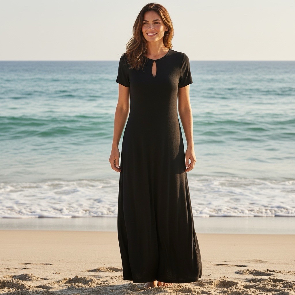 J Jill Wearever Black Maxi Dress M Minimalist Travel Coastal Vacation Beachy