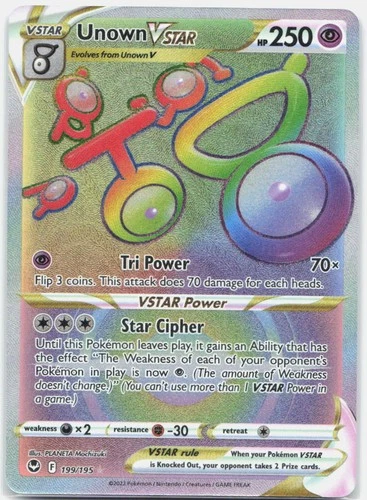 Unown VSTAR 199/195 Rainbow Rare Silver Tempest Pokemon Near Mint