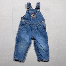 OshKosh Overalls Girl 18 Months Vintage Flower Denim Medium Wash Blue Retro 90s