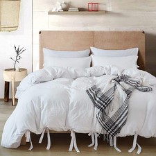 annadaif White Duvet Cover Queen Size, 3 Pieces Soft Washed Polyester Duvet C...