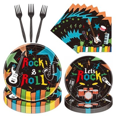 Rock and Roll Party Decorations, 96PCS Rock N Roll Party Decorations Plates N...