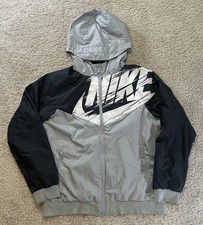 Nike Windrunner Gray Black Youth Large Windbreaker Full Zip Hoodie
