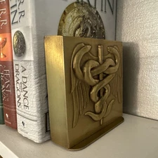 VTG Caduceus Physician Symbol Patinated Brass Finish Bookend Set PhiladelphiaMFG