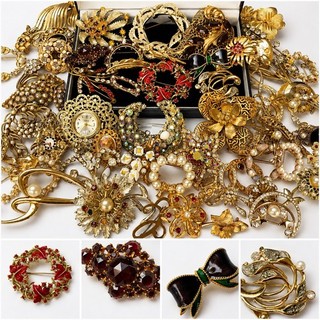 Large Job Lot Vintage Crystal Pearl Brooches Inc Hollywood Sphinx Jewelcraft