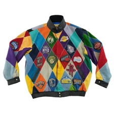 Jeff Hamilton RARE 8XL NBA Teams Logo Patch Jacket  Blue Lining Vintage