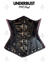 Underbust Black PVC Steel Boned Buckle Steampunk Corset Waist Cincher Trainer
