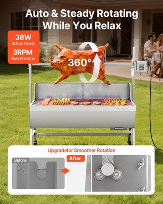 Rotisserie Grill, 38W BBQ Outdoor Pig & Lamb Spit Roaster, Charcoal Spit Roaste