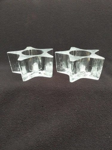 NEW VINTAGE SET of 2 INDIANA GLASS CRYSTAL STAR VOTIVE CANDLE HOLDERS GREAT GIFT