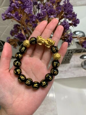FengShui BLK Obsidian Alloy Wealth Golden Pixiu Bracelet Buddha INSPIRE Positiv