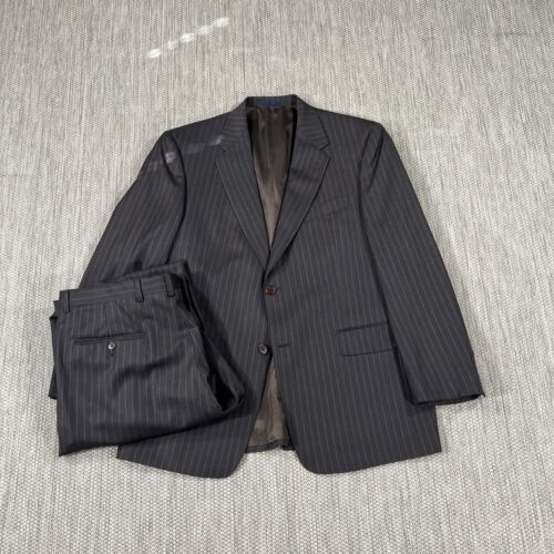 Daniel Cremieux Suit Mens 42S Gray Brown Striped Loro Piana Wool Pleaed 36X28