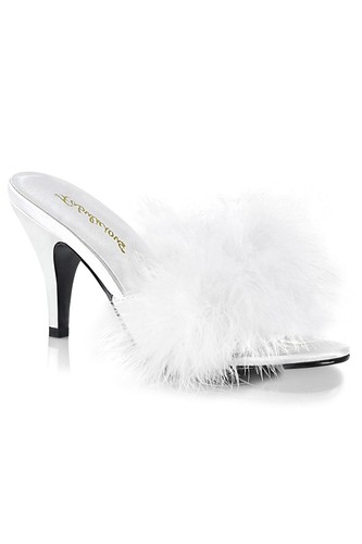 Pleaser USA Amour-03 White Marabou Fur Slipper with Heel UK10 IN-STOCK - 第 1/4 張圖片