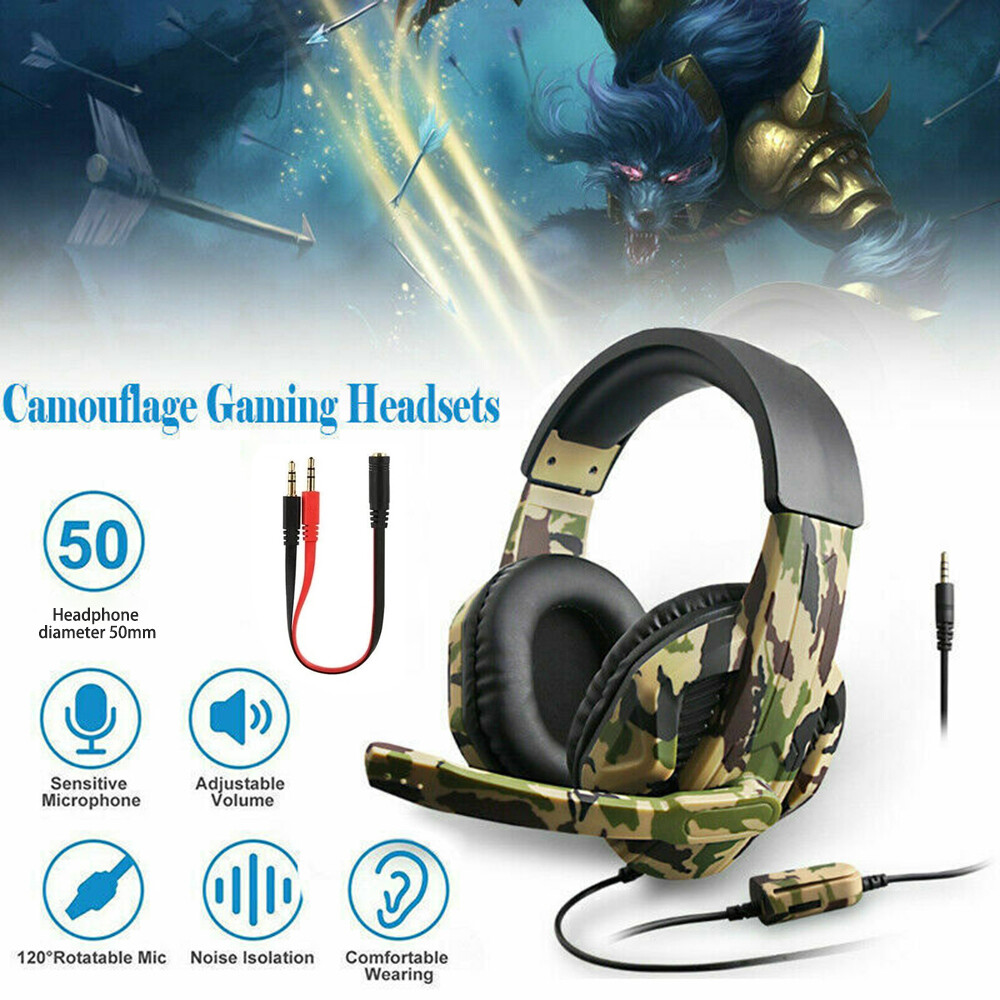 Camouflage Gaming Headset with Stereo Bass for PC & Console-image