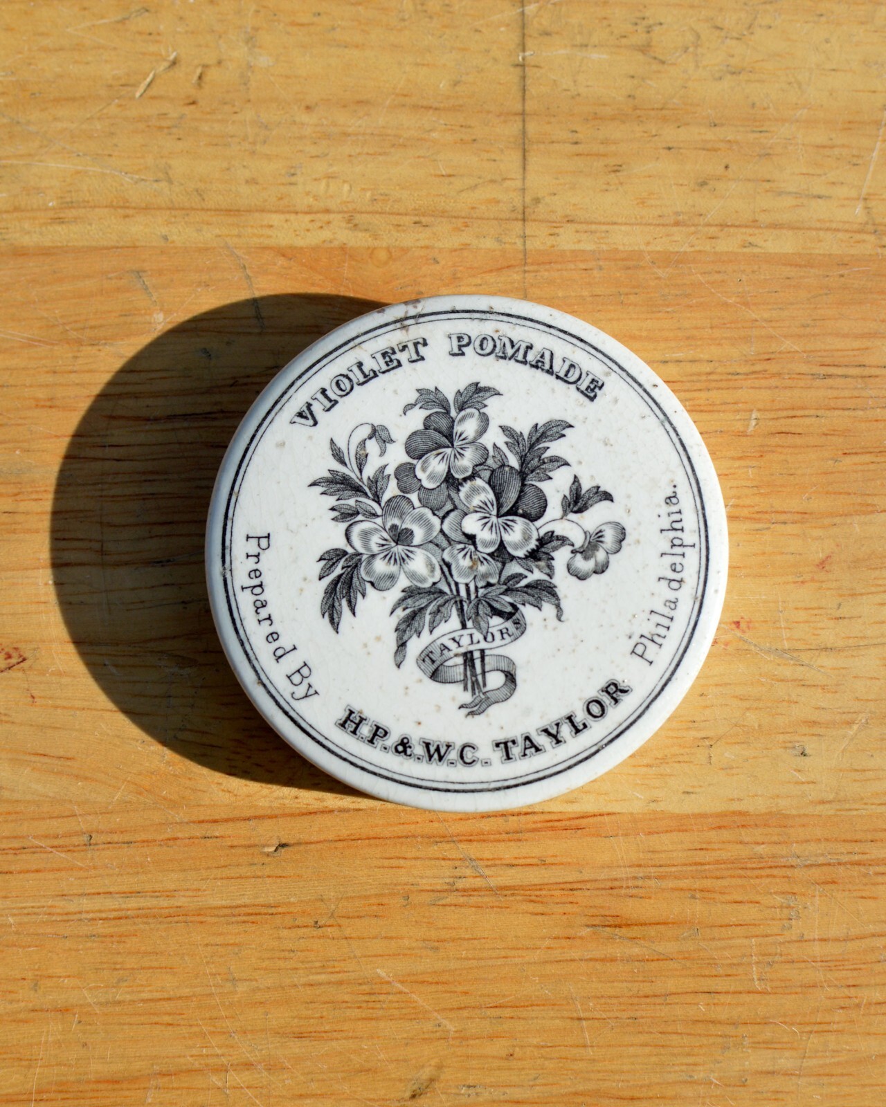 EXTREMELY RARE 1860s antique POMADE potlid H.P. & W.C. TAYLOR