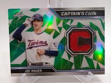 2021 Topps Chrome Captain's Cloth Relics Green Refractor #CCR-JM Joe Mauer 12/99