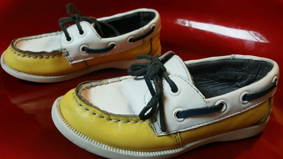 Janie and Jack Niños Dos Tonos Cuero Barco Zapatos Azul Marino Blanco Amarillo Talla 11, Foto 3 de 4