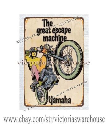 brewery bar art 1970s great escape machine Motorcycle motor bike metal tin sign
