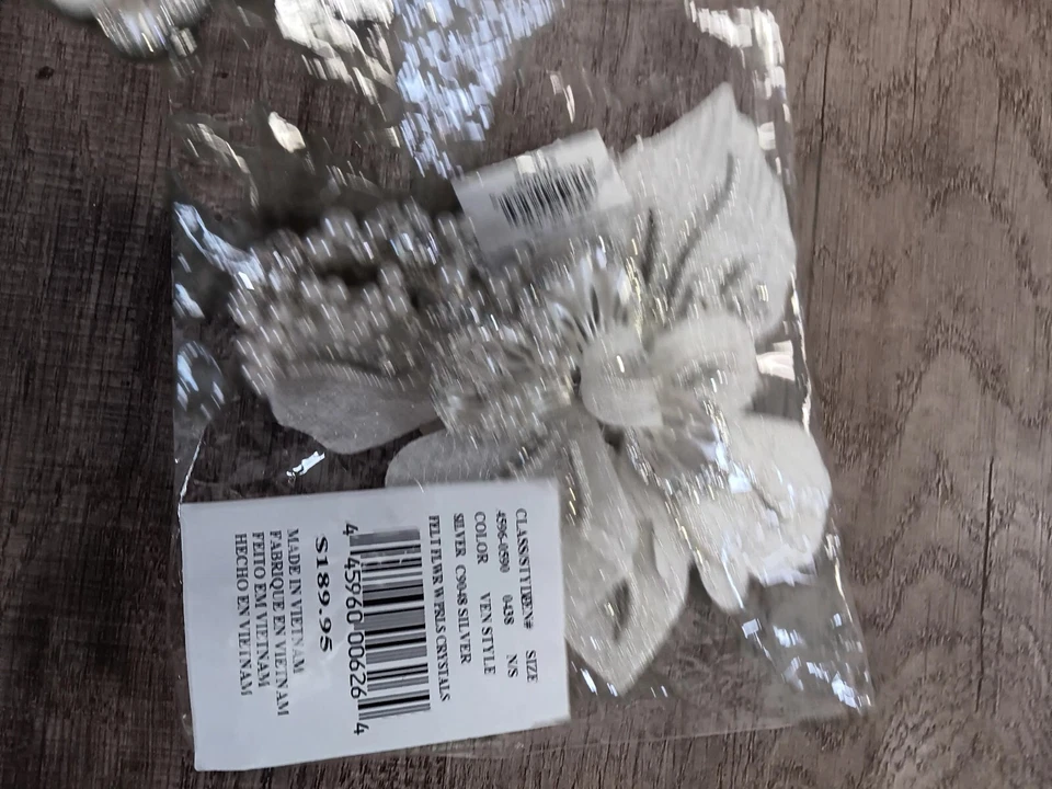 David's Bridal Floral Silver/White Rhinestones/Pearls Hair 2 Clips NWT See Desc - Image 3 of 3