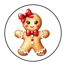 GINGERBREAD GIRL CHRISTMAS ENVELOPE SEALS LABELS STICKERS 1.5" ROUND FAVORS 30 