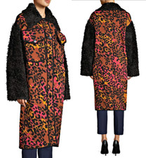 M Missoni Animal Print Wool Blend Coat W/faux Fur Sleeve & Collar Sz S/m $1495