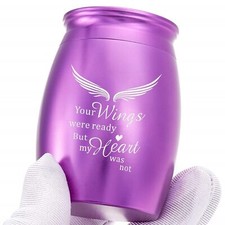 Mini Purple Keepsake Urn with Angel Wings   Elegant Memorial for Loved Ones