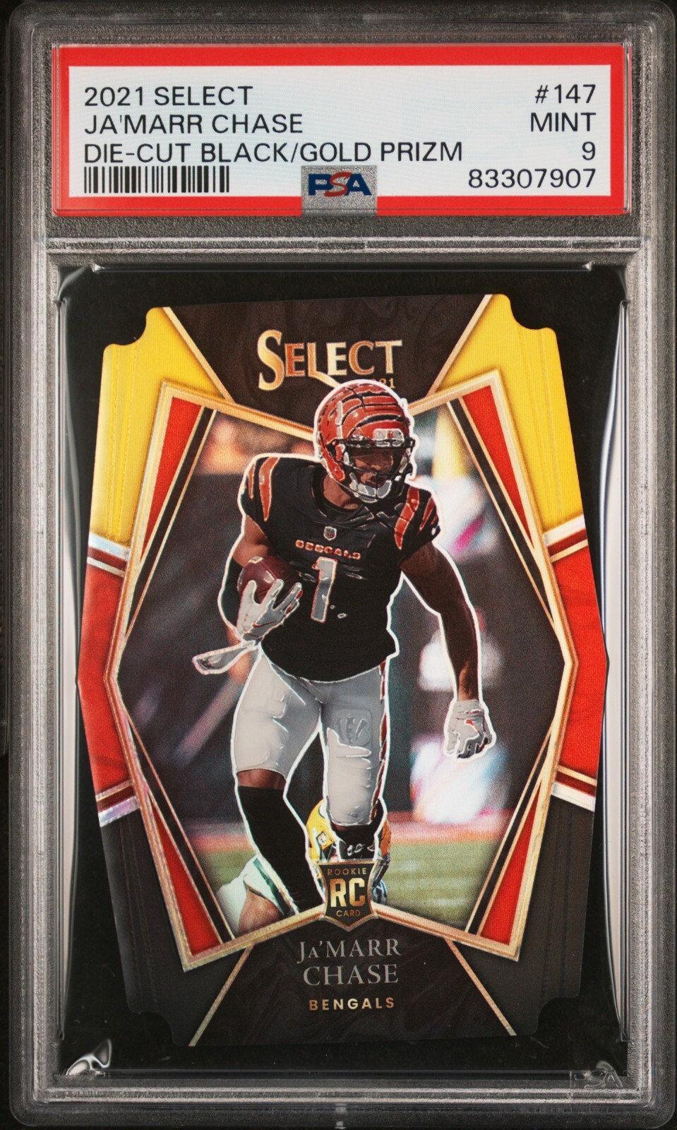 2021 Select JA'MARR CHASE Die Cut Black Gold Prizm #147 PSA 9 MINT Rookie RC