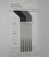 Simple Modern 6 Pack Reusable Stainless Steel Straws Silicone Top