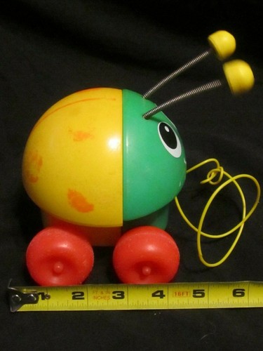 Vintage 1982 Fisher Price Lady Bug Pull String Along Toy 695 Orange Green Yellow - Picture 7 of 10