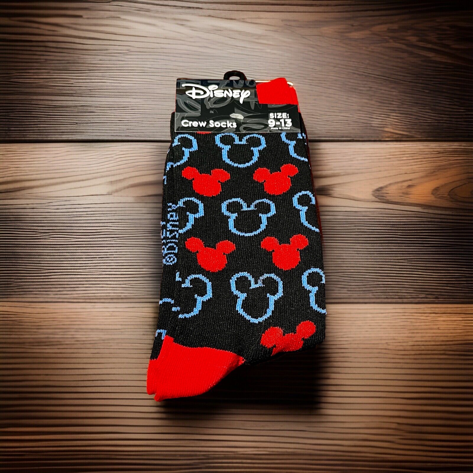 Disney Crew Socks Mickey Mouse Red Black Blue Adult Size 9-13-image