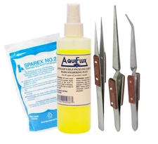 Professional Soldering Kit w/ Aquiflux Flux, Tweezers, and Sparex Acid Compound