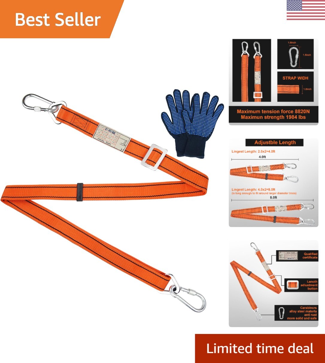 Durable Safety Harness Lanyard with Adjustable Length - Essential Hunting Gear