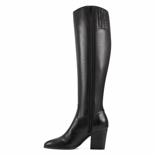 LAST PAIR Nine West NATTY Round Toe Black Leather Block Heel Boots 12M - Picture 4 of 6