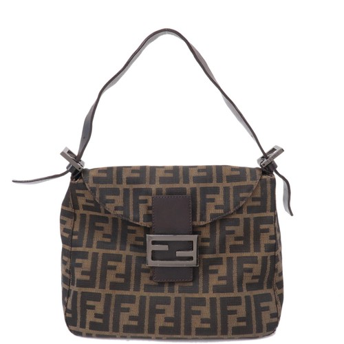 FENDI Mamma Baguette Zucca Shoulder Bag Canvas Leather 8BR004 Auth Used