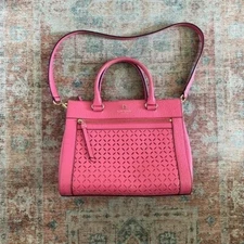 Kate Spade Bright Pink Laser Cut Designed Leather Satchel With Crossbody Strap