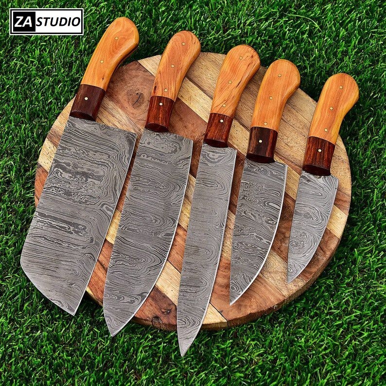 Damascus Chef Knife Set Leather Sheath