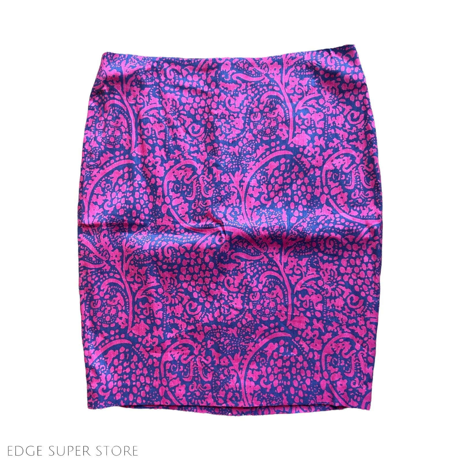 Ann Taylor Pink Purple Floral Print Pencil Linen Straight Zip Up Skirt Size 14