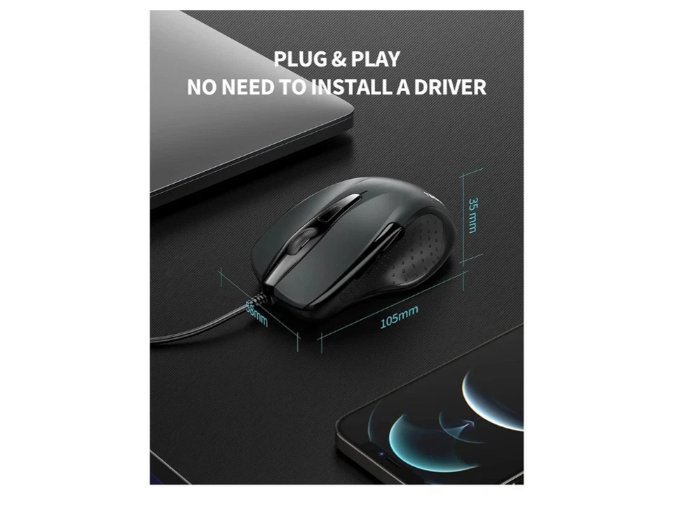 TeckNet Wired USB Mouse - Grey - Image 2 of 4