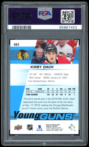 2019/20 UD Young Guns Kirby Dach #451 PSA 10 Gem Mt! - Picture 2 of 2