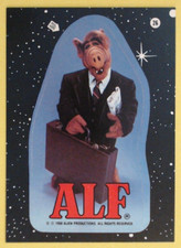 1988 Topps Alf Sticker Card Black Stars Background 26 Alf Work Suit unused