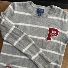 Polo Ralph Lauren Unisex Gray Striped Long Sleeve Pullover Sweater Size Medium
