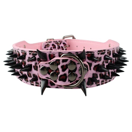2" Wide Spiked Studded Leather Large Dog Collar for German Shepherd Pitbull S-XL - Picture 5 of 28