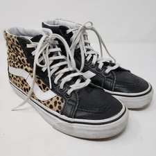 Vans Off The Wall Sneakers Youth Mens 3.5 Black Leathe Faux Fur High Top