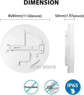 Plafonnier LED LVWIT 18W – Rond – IP65 étanche – 1800 Lumens